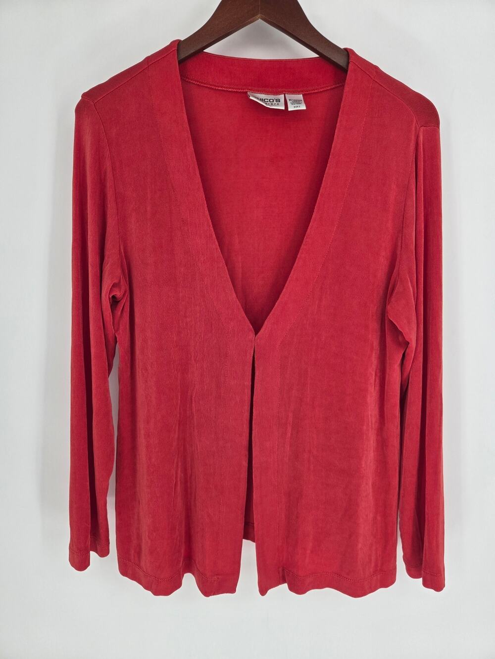 Chico's Travelers Red Cardigan Size 2 (Women's L)